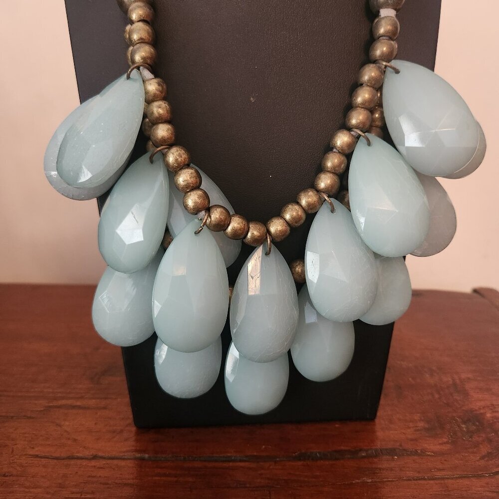 Anthropologie Beaded Mint Green Teardrop Necklace